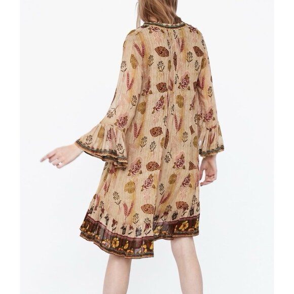 Zara Tunic Mini Dress Medium Size Embroidered Beaded Boho Bell Sleeve Lined - Picture 3 of 16